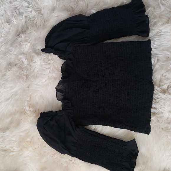 Reformation Julie Smock Top Black Fitted Long Sleeve Top - Picture 12 of 16